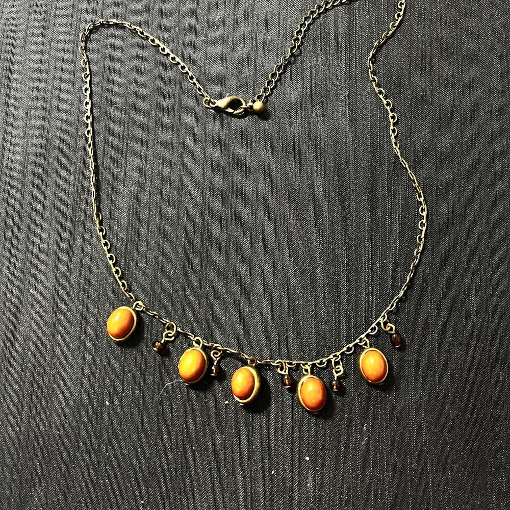 Unbranded Carnelian Agate Small Cabochons with Amber Beads 16-18"